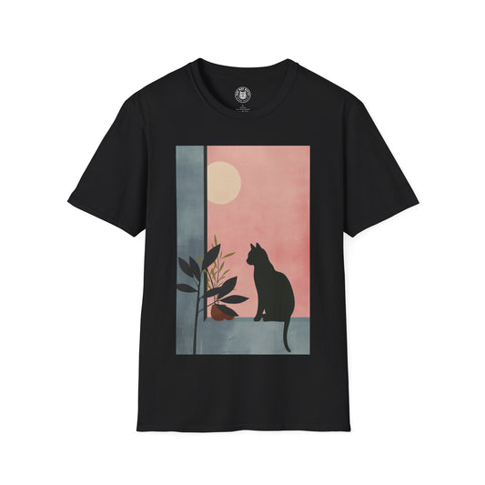 Painting Minimal Pastel Black Cat - Unisex Cat Graphic Tees | Graphic T Shirts