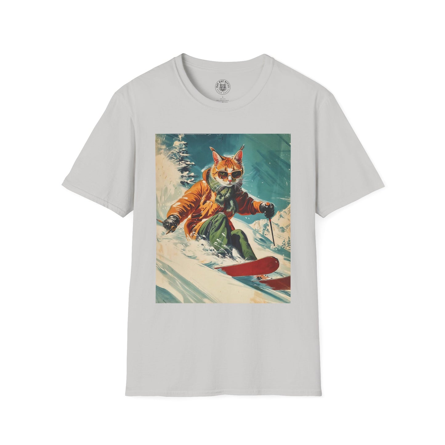 Painting 50´s Snowboarding Cat - Unisex Cat Graphic Tees | Graphic T Shirts