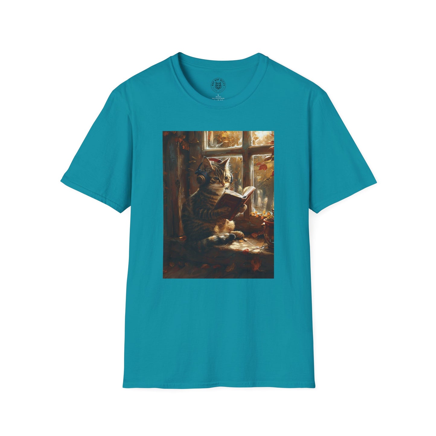 Painting Reading Cat Autum - Unisex Cat Graphic Tees | Graphic T Shirts