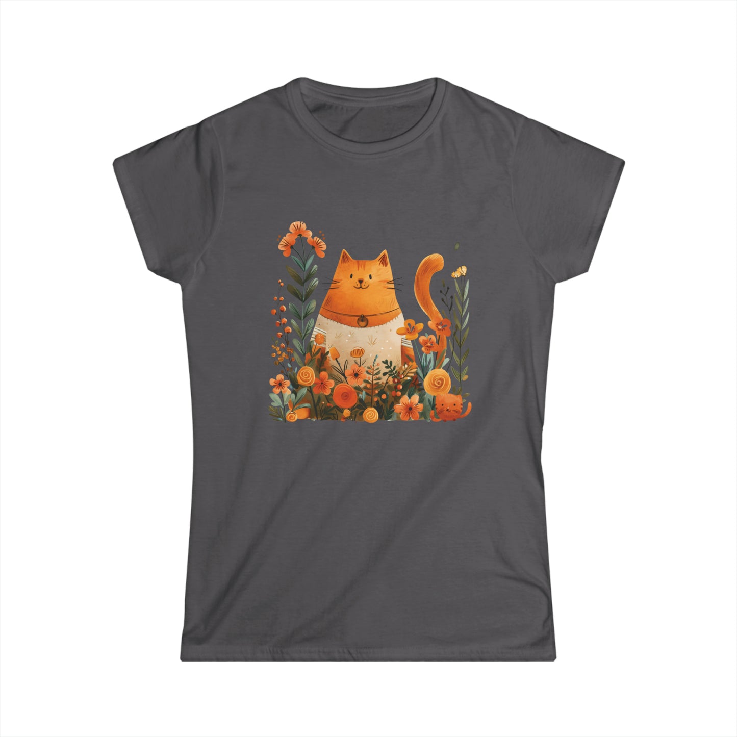 Cat and Flowers - Women's Cat Graphic Tees | Graphic T Shirts