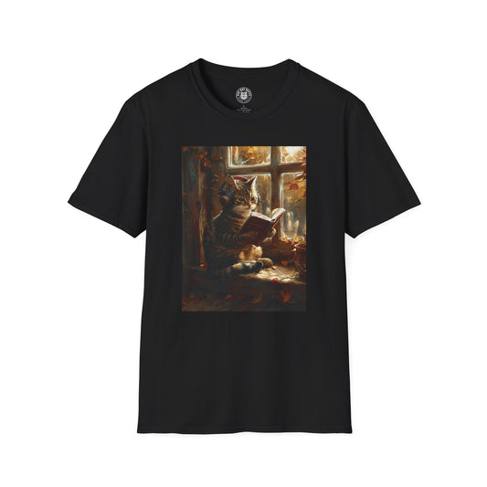 Painting Reading Cat Autum - Unisex Cat Graphic Tees | Graphic T Shirts