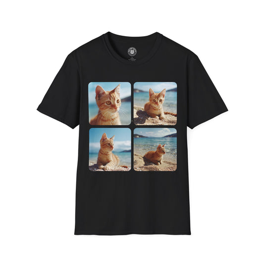 Polaroid Portrait Cat At Beach- Unisex Cat Graphic Tees | Graphic T Shirts