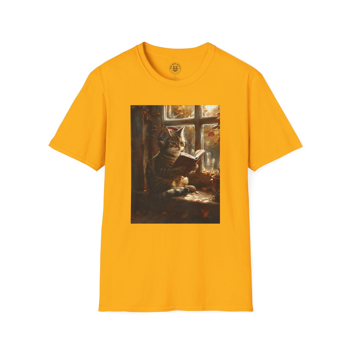 Painting Reading Cat Autum - Unisex Cat Graphic Tees | Graphic T Shirts