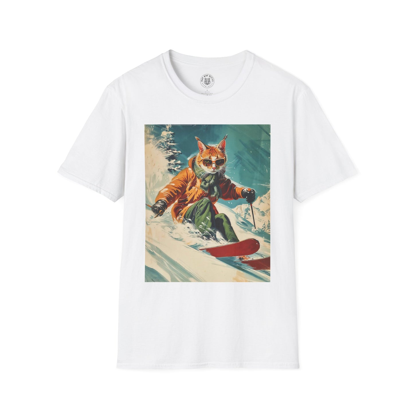 Painting 50´s Snowboarding Cat - Unisex Cat Graphic Tees | Graphic T Shirts