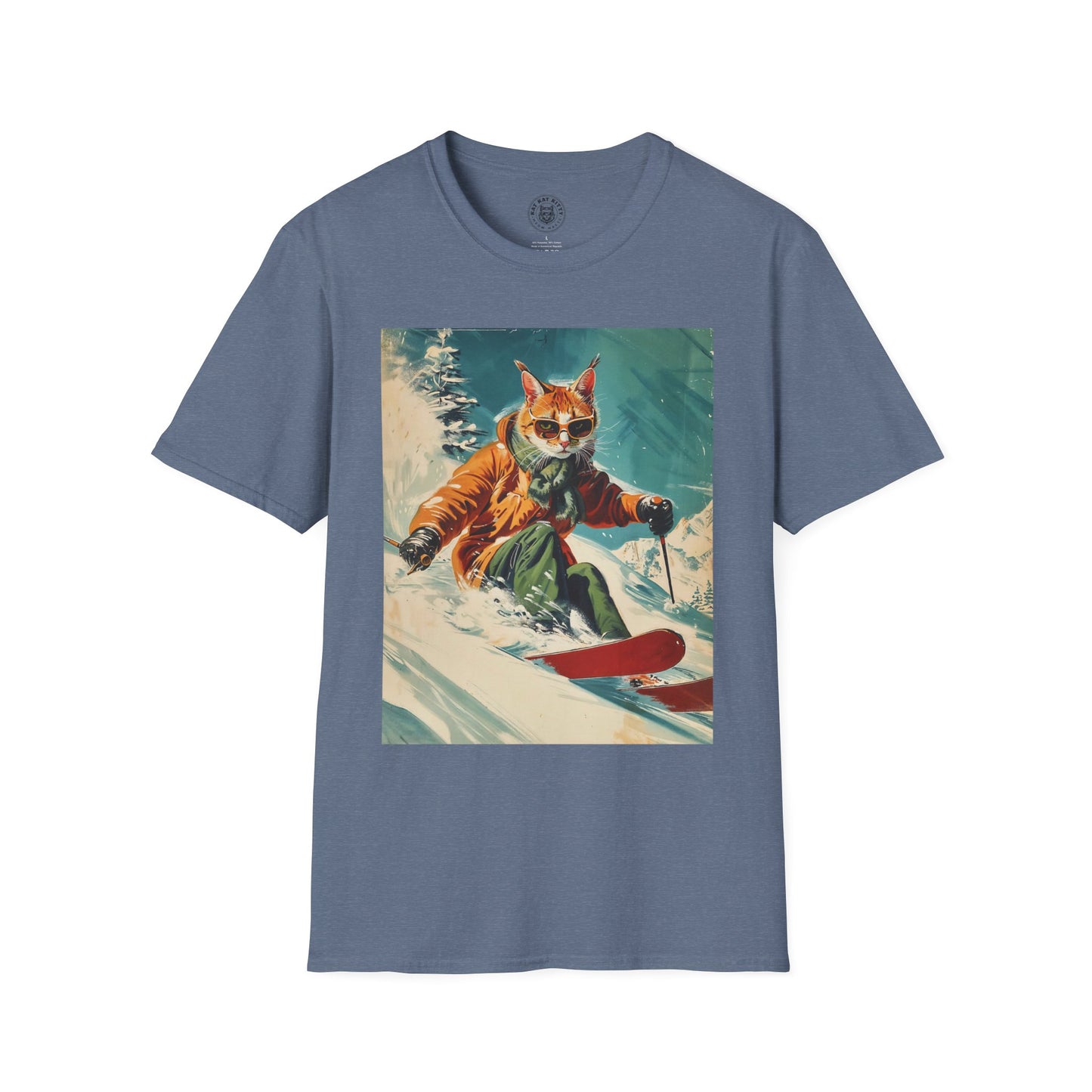 Painting 50´s Snowboarding Cat - Unisex Cat Graphic Tees | Graphic T Shirts