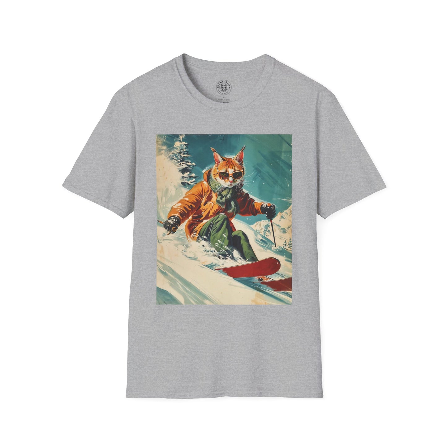 Painting 50´s Snowboarding Cat - Unisex Cat Graphic Tees | Graphic T Shirts