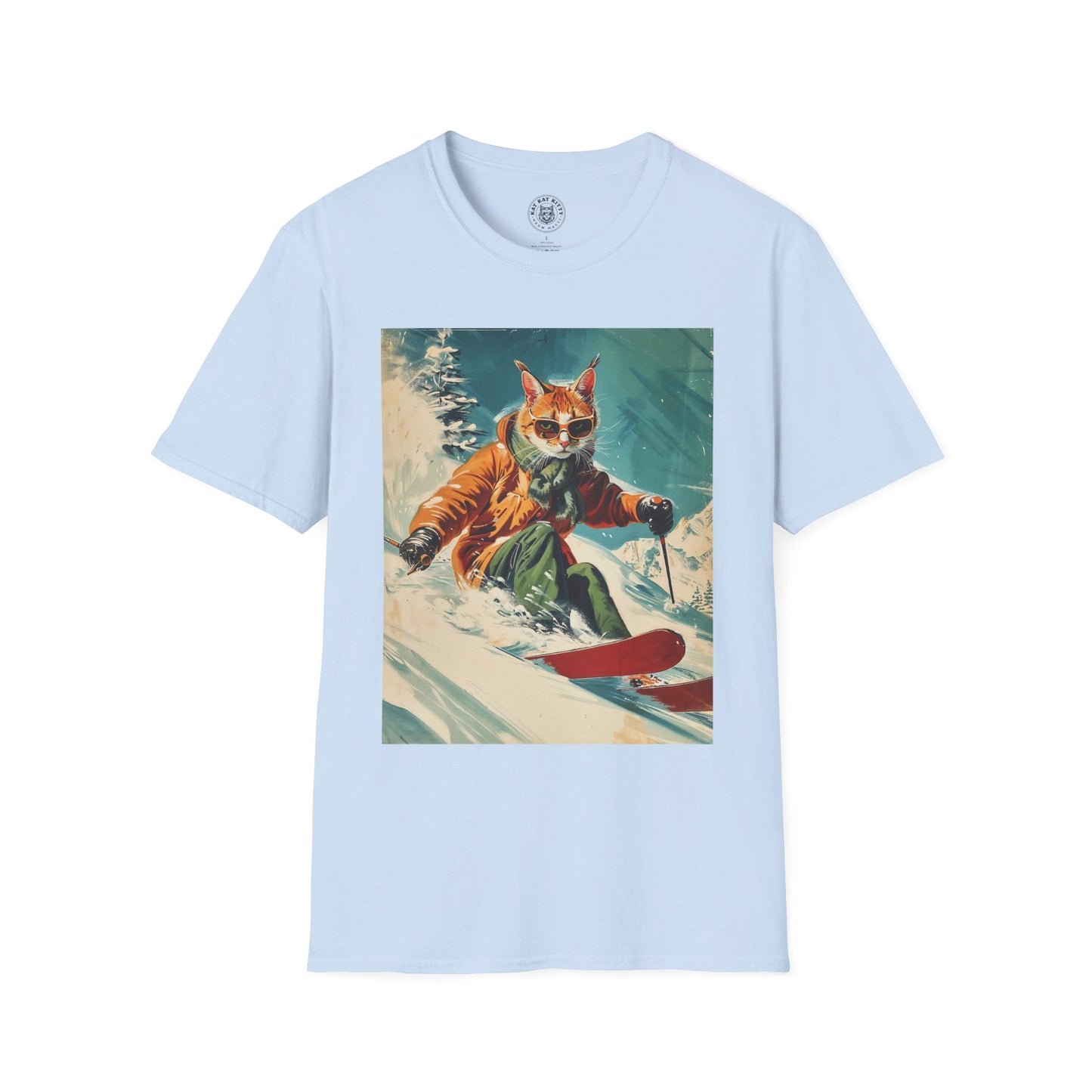 Painting 50´s Snowboarding Cat - Unisex Cat Graphic Tees | Graphic T Shirts