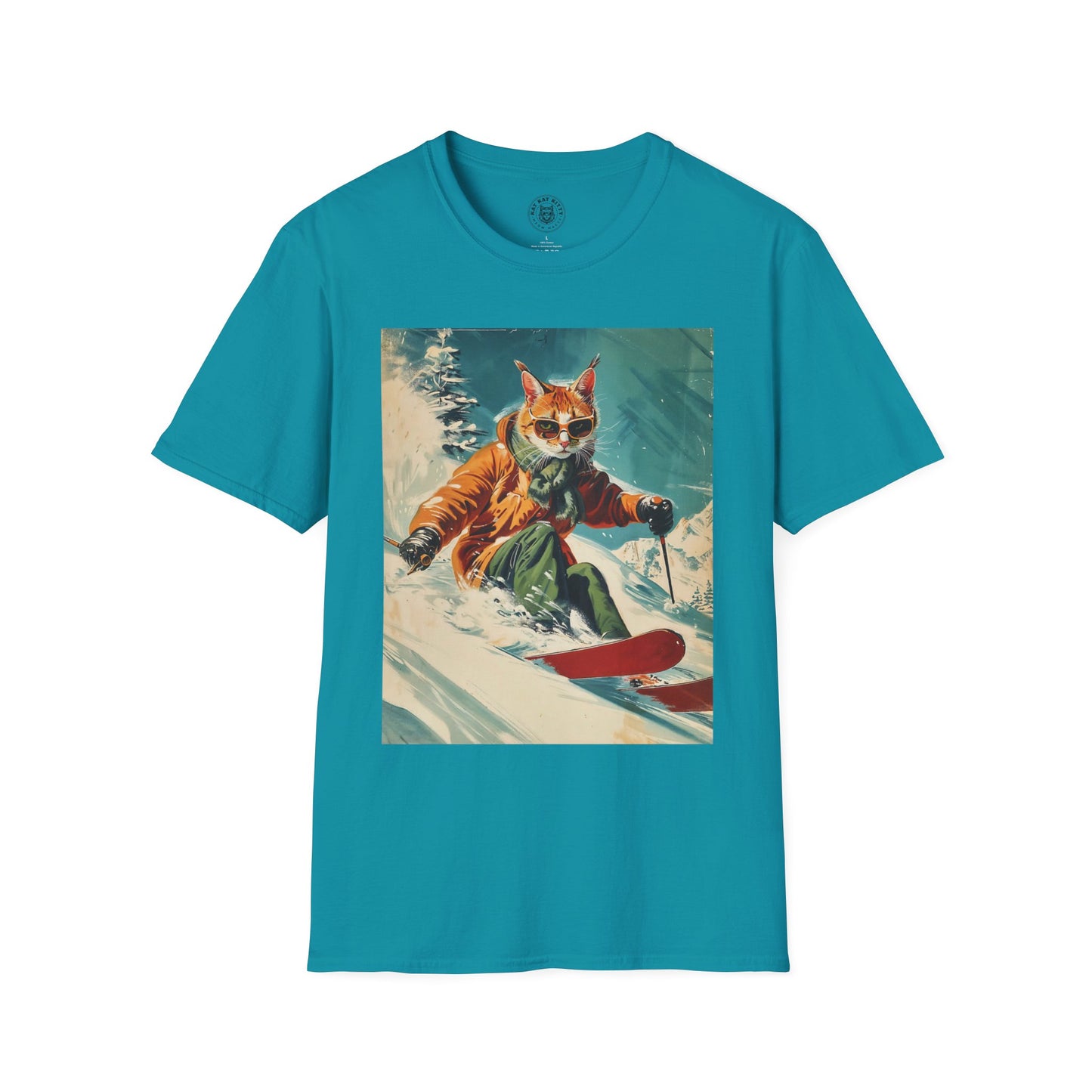 Painting 50´s Snowboarding Cat - Unisex Cat Graphic Tees | Graphic T Shirts