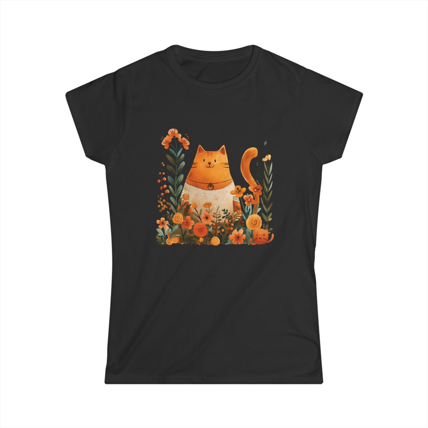 Cat and Flowers - Women's Cat Graphic Tees | Graphic T Shirts