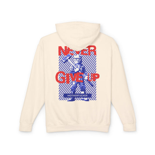 Never Give Up - Unisex Lightweight Cat Hooded Sweatshirt