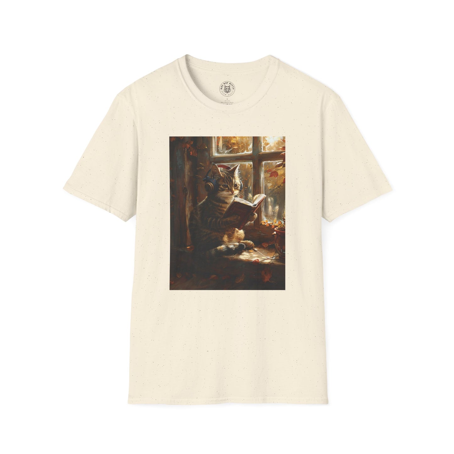 Painting Reading Cat Autum - Unisex Cat Graphic Tees | Graphic T Shirts