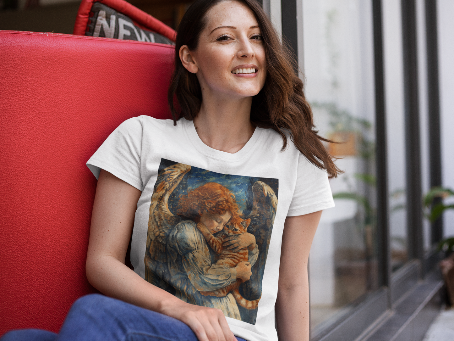 Painting Angel and Cat - Unisex Cat Graphic Tees | Graphic T Shirts