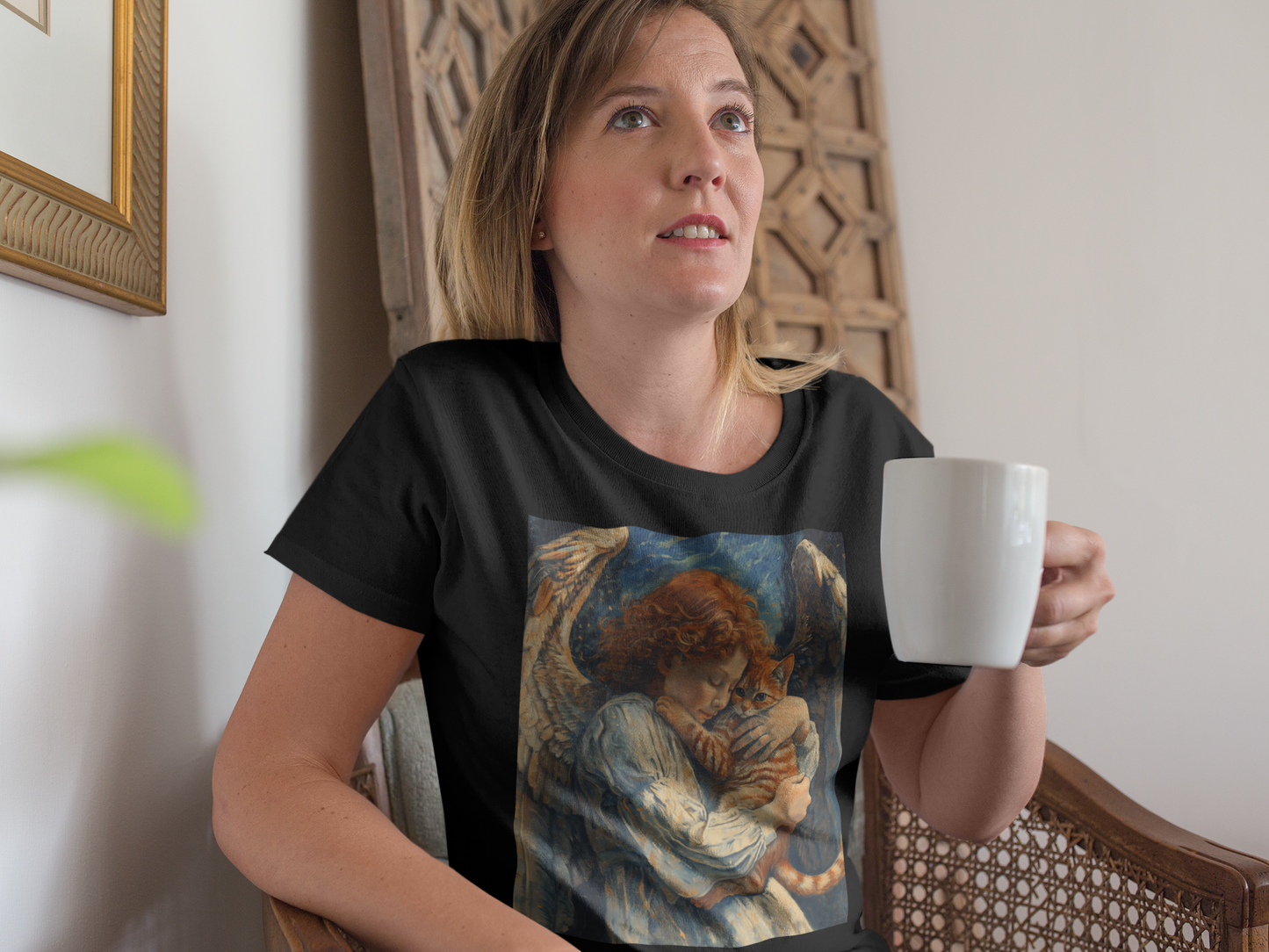 Painting Angel and Cat - Unisex Cat Graphic Tees | Graphic T Shirts