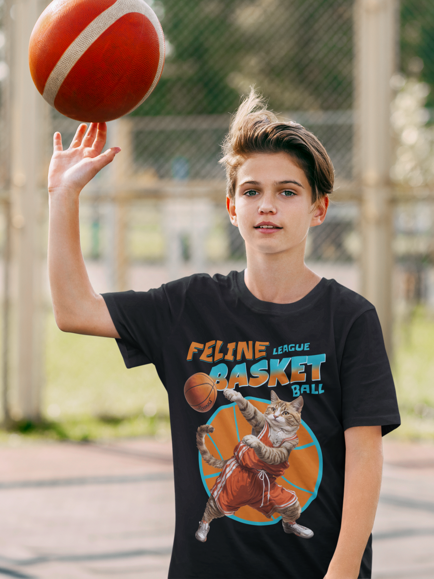 Feline Basketball - Unisex Cat Graphic Tees | Graphic T Shirts