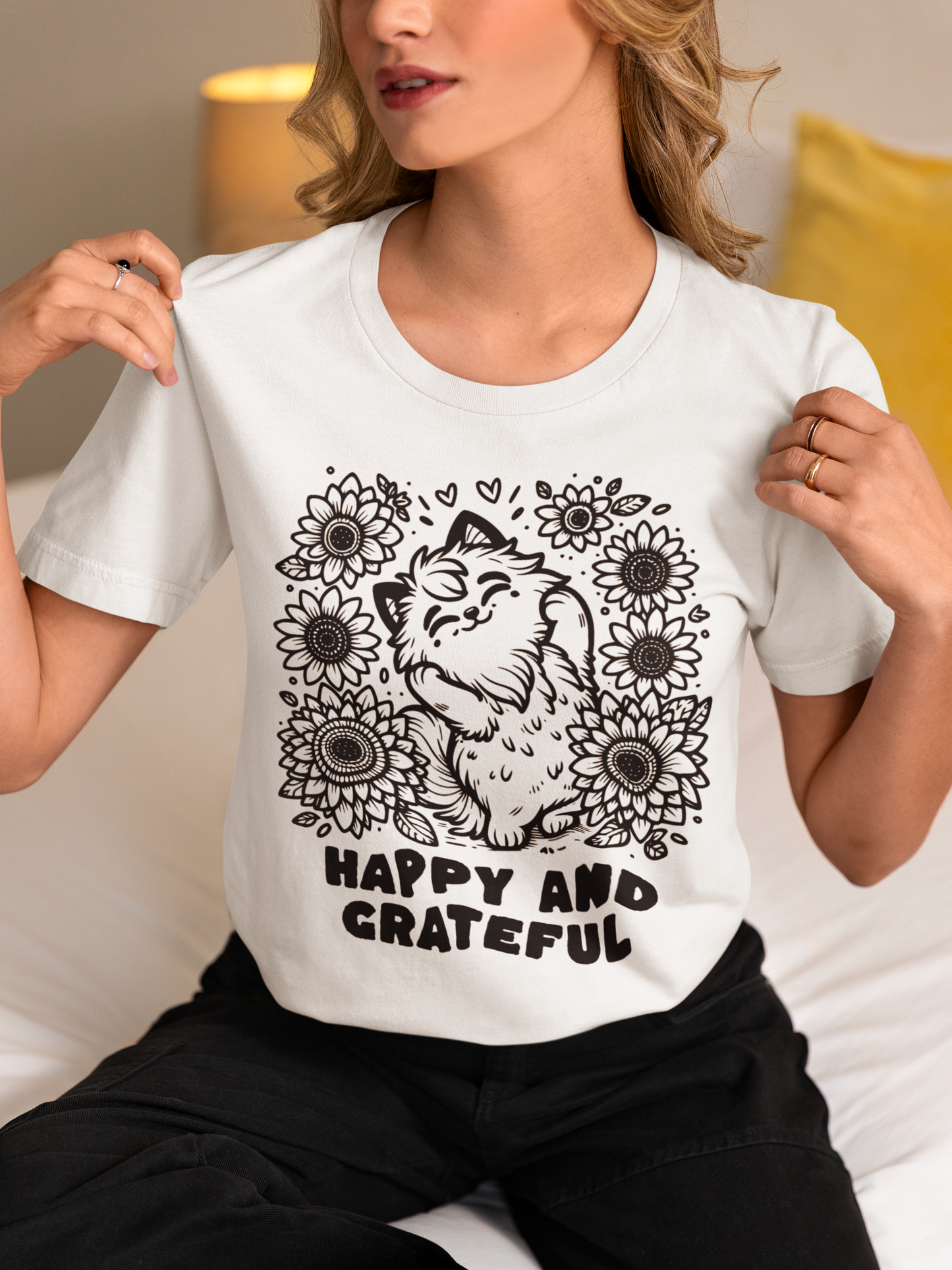 Happy And Grateful - Unisex Cat Graphic Tees | Graphic T Shirts