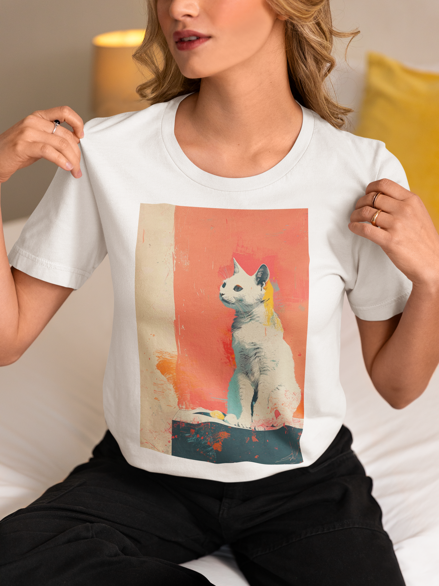 Painting Minimal Pastel Cat - Unisex Cat Graphic Tees | Graphic T Shirts