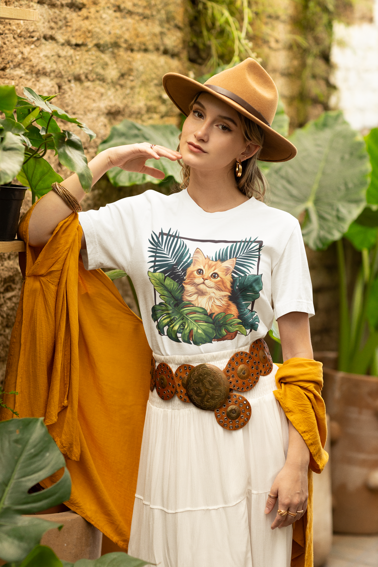 Monsteras And  Cat - Unisex Cat Graphic Tees | Graphic T Shirts