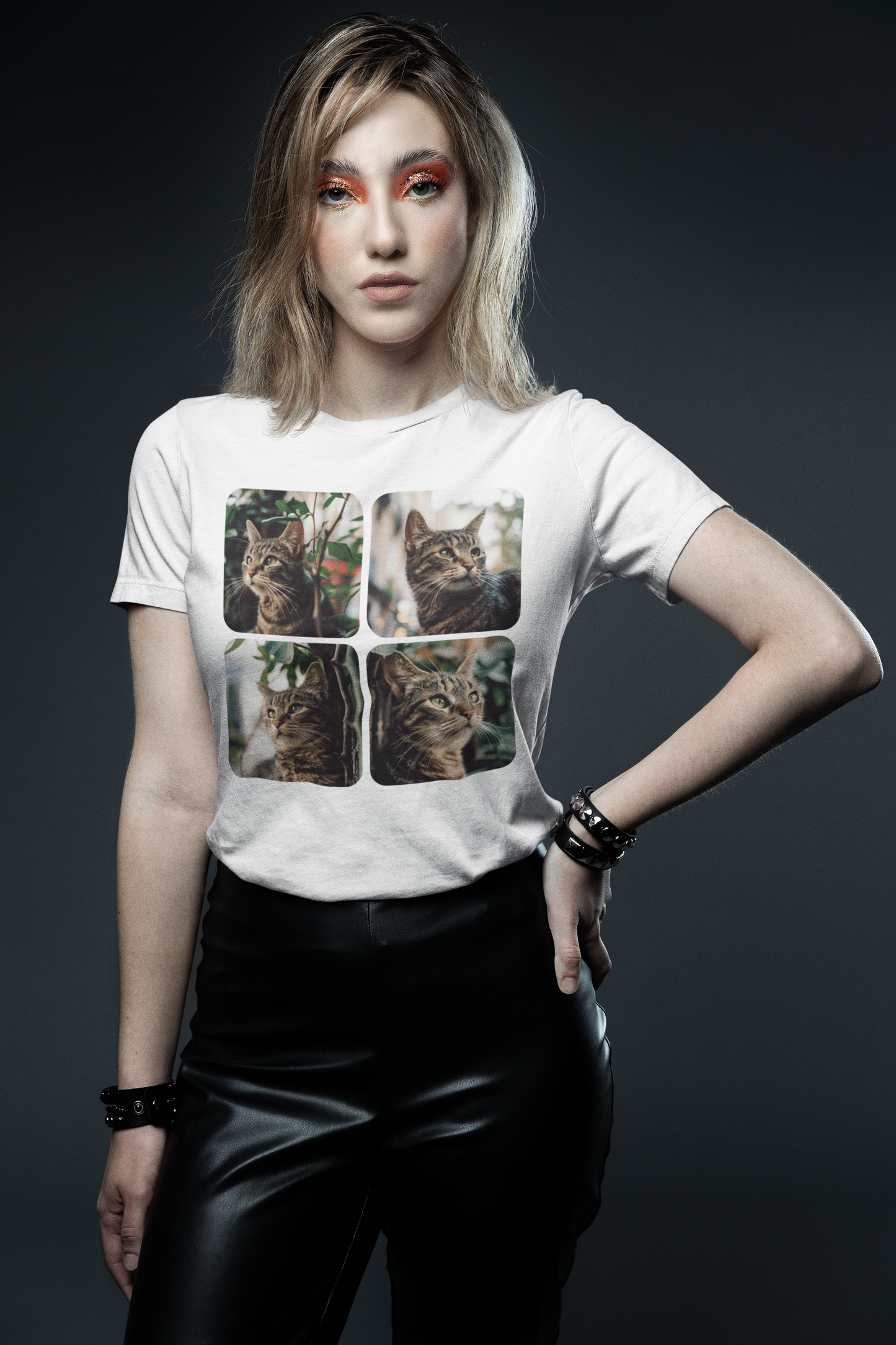 Polaroid Portrait Cat With Plants - Unisex Cat Graphic Tees | Graphic T Shirts