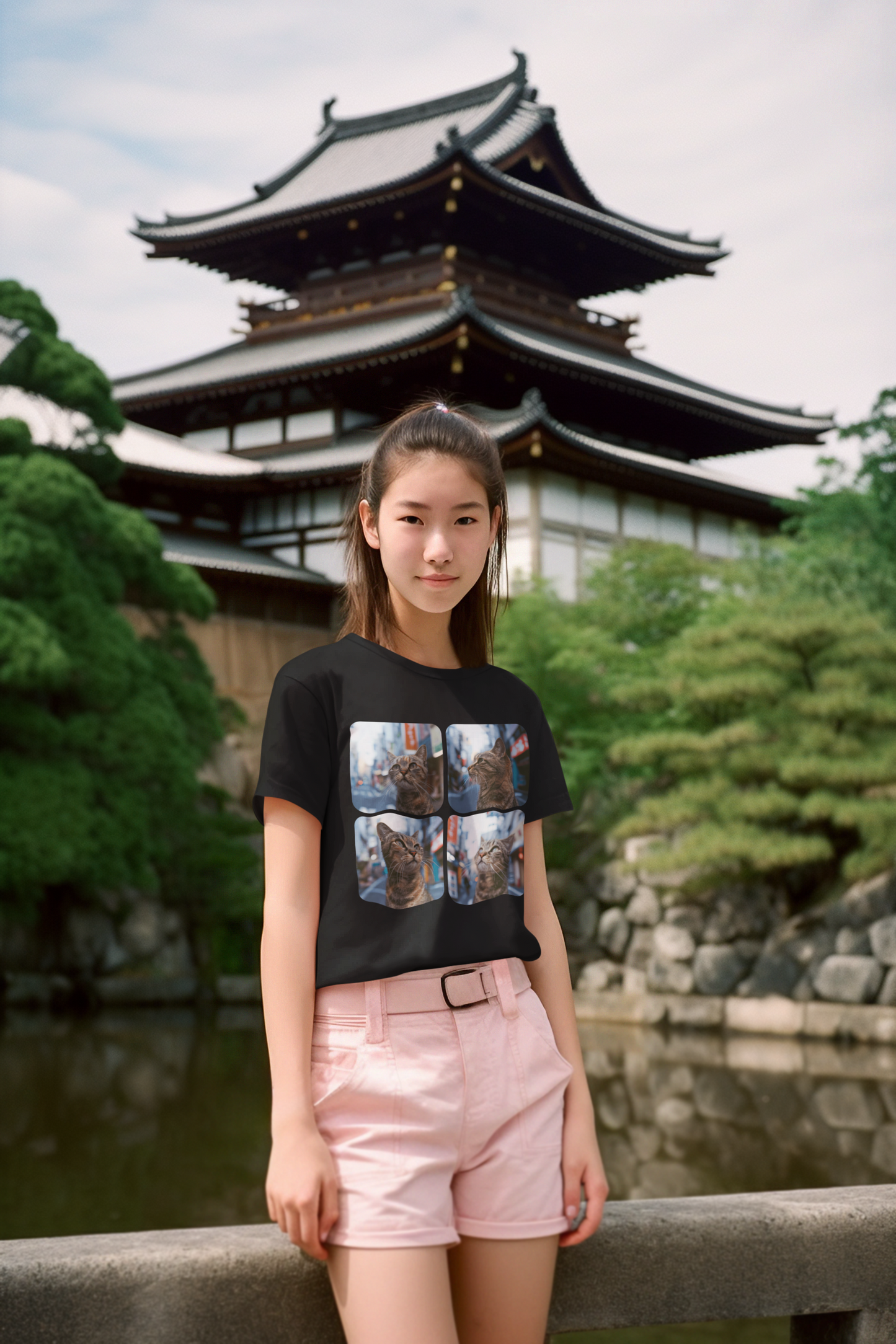 Polaroid Portrait Cat At Tokyo - Unisex Cat Graphic Tees | Graphic T Shirts